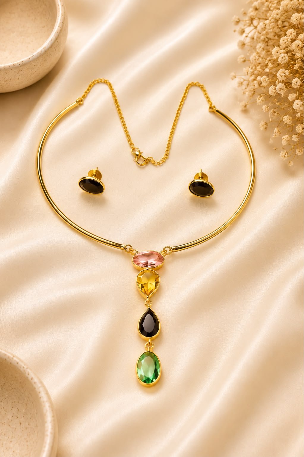 Aurora Prism Multicolor Party Wear Necklace Set with Stud Earrings