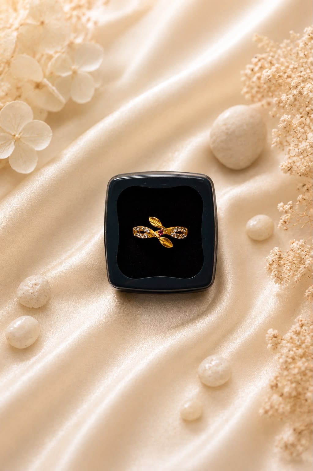 Golden Leaf Infinity Gold Plated Ring for Women and Girls | American Diamond Designer Ring