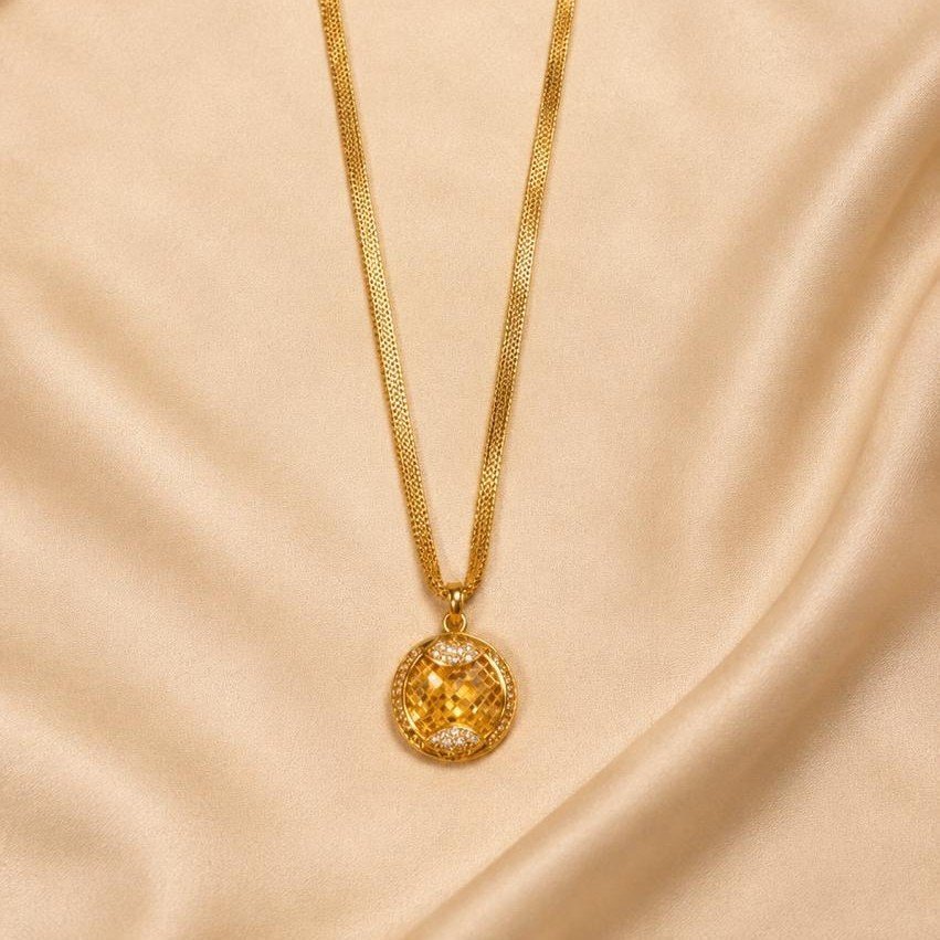 Divine Krishna Gold Plated CZ Pendant Necklace for Women & Men | Spiritual Round Pendant with Chain