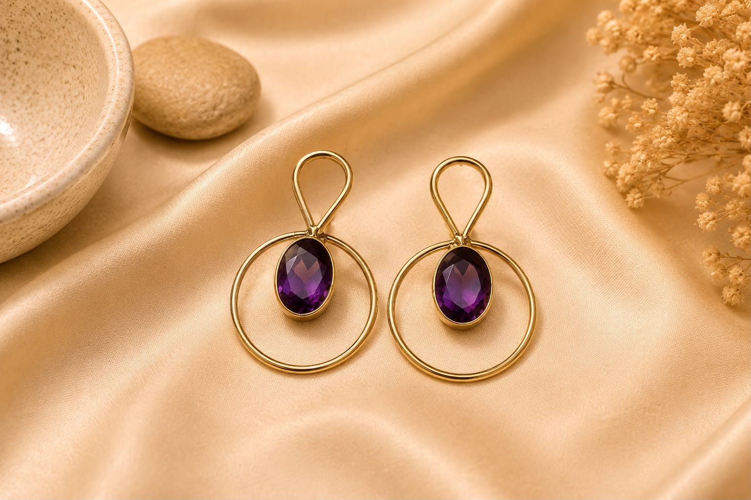 Purple Crystal Geometric Drop Earrings | Modern Minimal Statement Earrings for Women & Girls