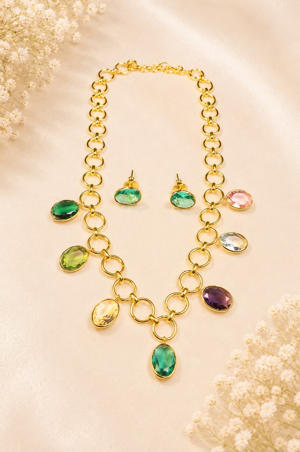 Charms Gold-Tone Multicolor Crystal Charm Necklace Set