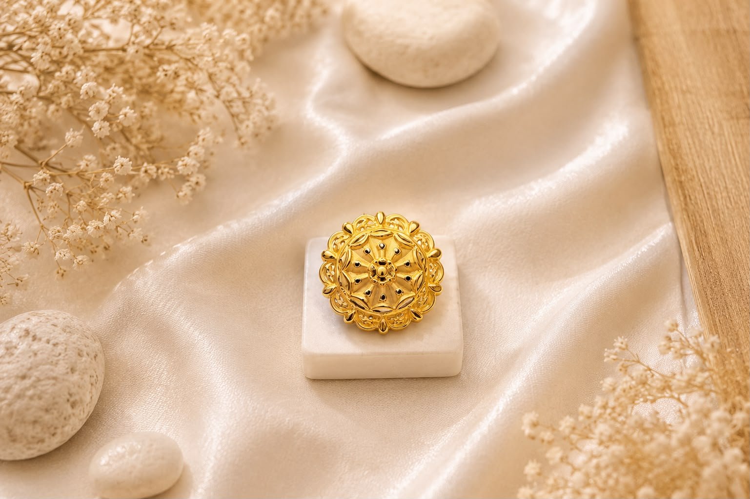 Royal Heritage Gold Plated Filigree Statement Ring for Women and Girls | Vintage Floral Adjustable Ring