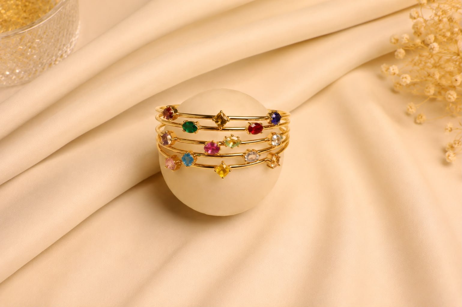 Rainbow Radiance Gold-Tone Crystal Open Cuff Bracelet