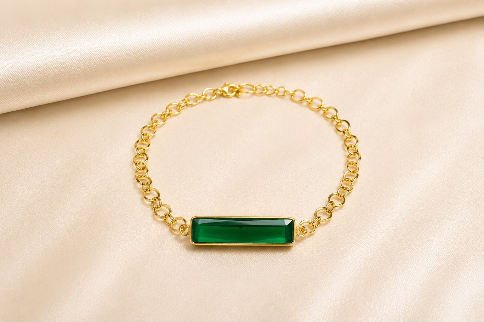 Green Rectangle Crystal Connector Charm | Gold-Plated Bar Link for DIY Bracelets & Necklaces