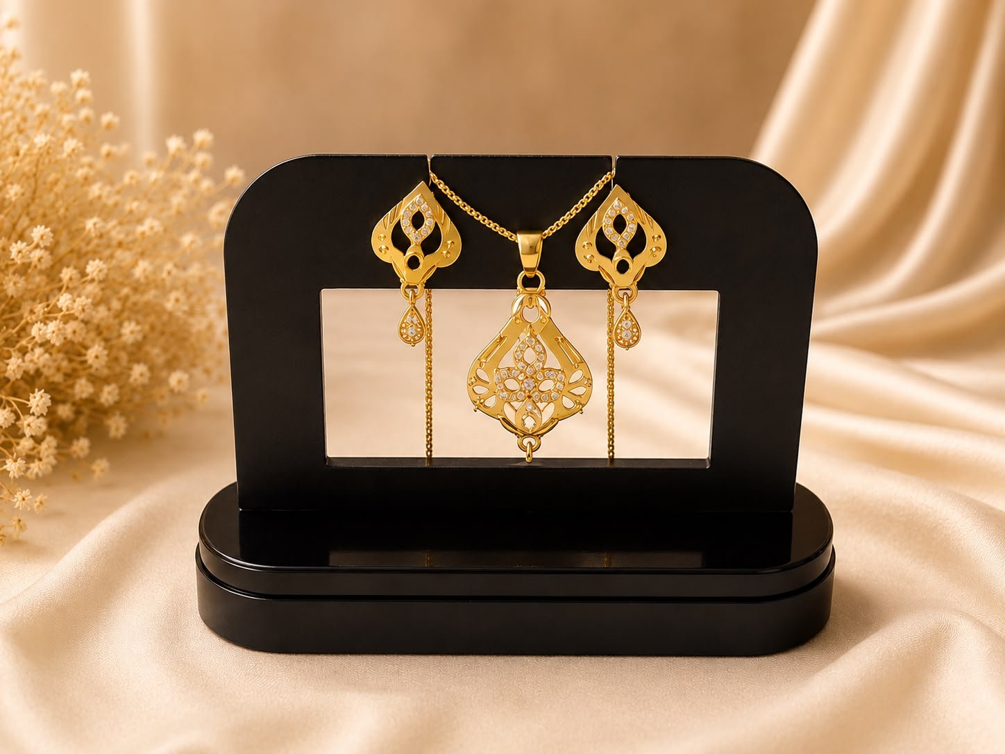 Royal Teardrop Spark Gold Plated Pendant Set with Matching Earrings | CZ Stone Designer Pendant Necklace for Women