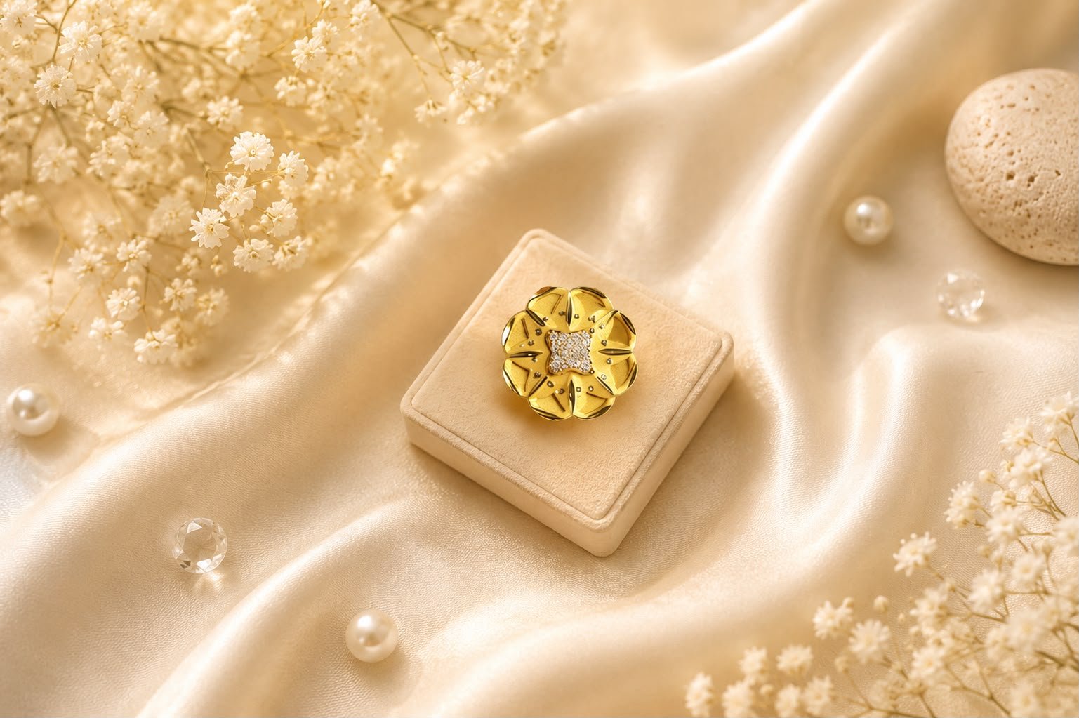 Royal Blossom CZ Gold Plated Statement Ring for Women and Girls