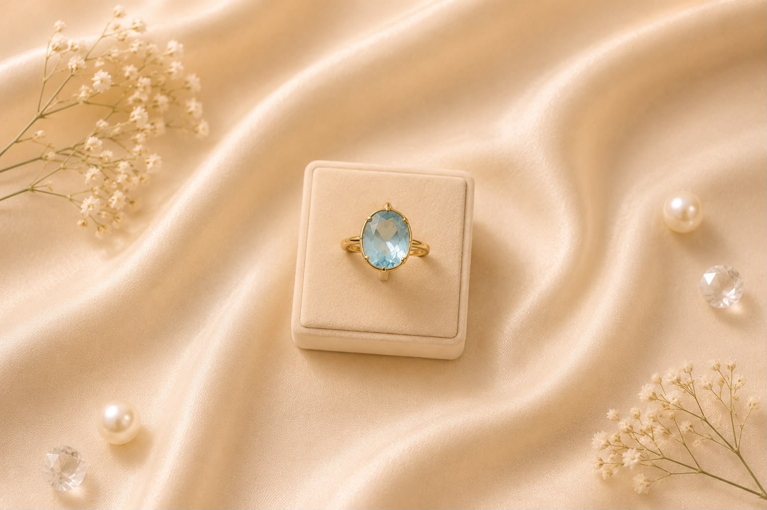Aquamarine Royale Gold Plated Blue Stone Statement Ring for Women and Girls