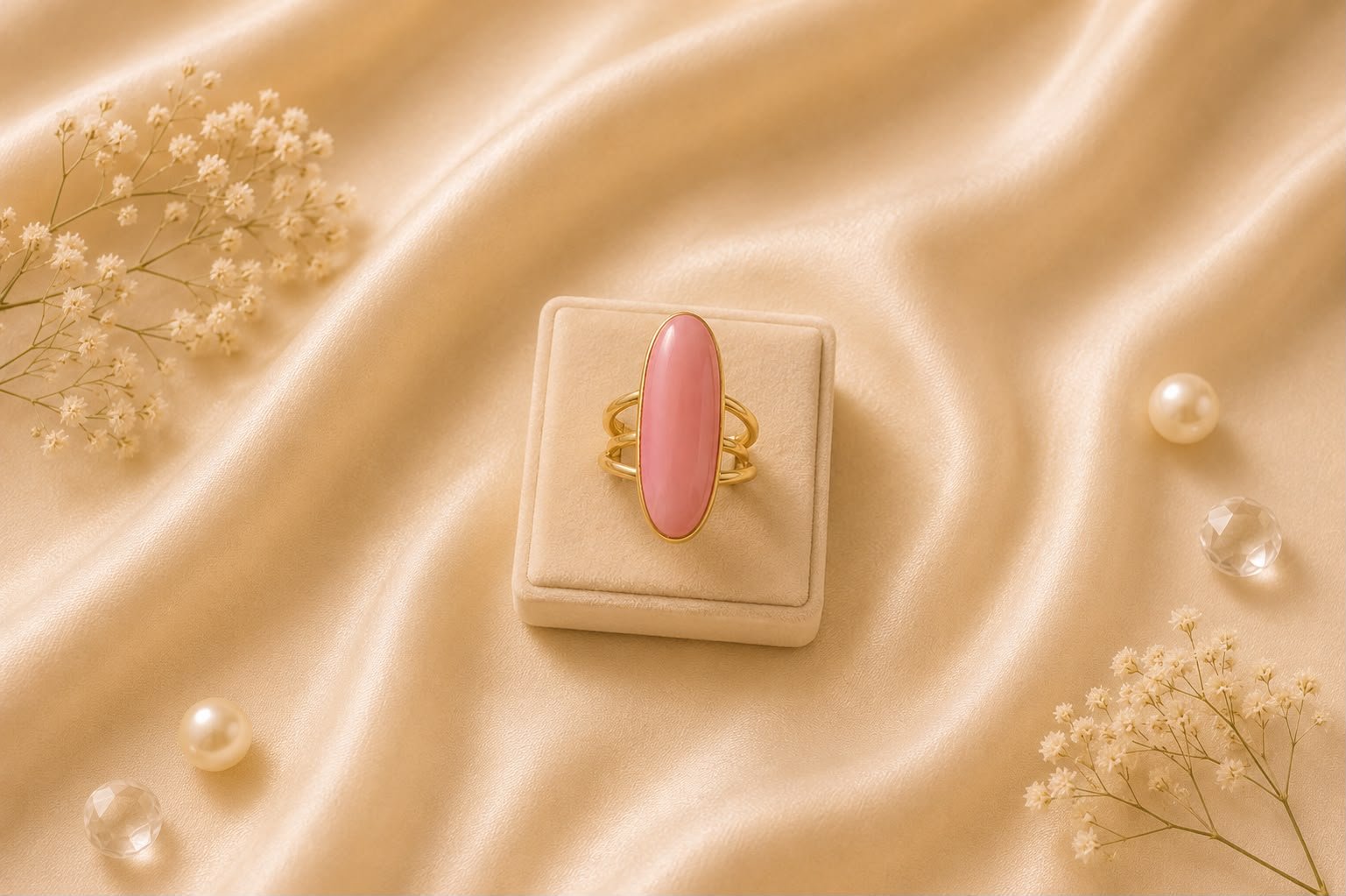 Blush Pearl Glow Gold Plated Statement Ring for Women and Girls