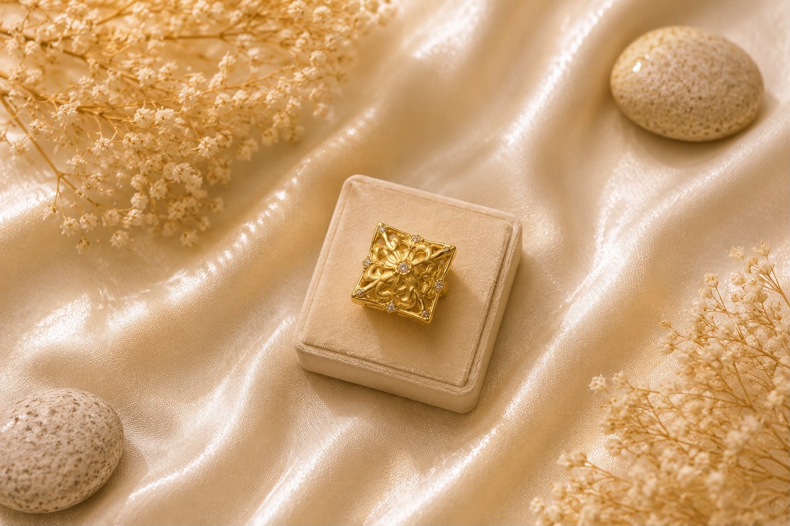Royal Radiance Gold Plated Square Statement Ring with Crystal Accent | Adjustable Designer Ring for Women  and Girls