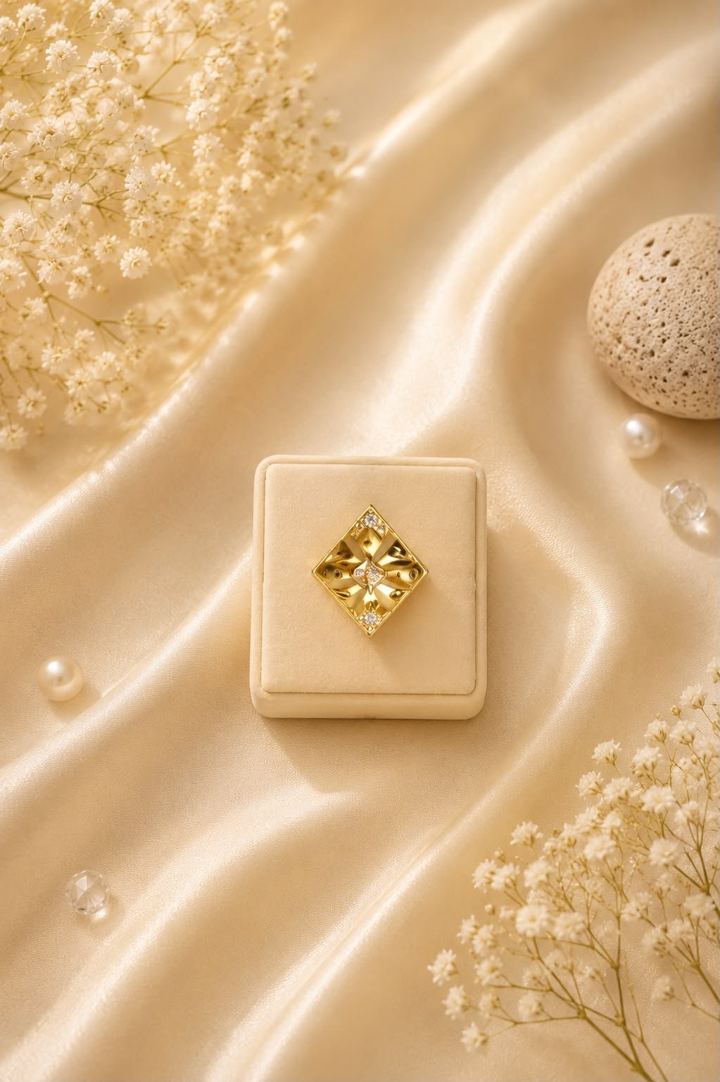 Vintage Floral Gold Plated Statement Ring for Women