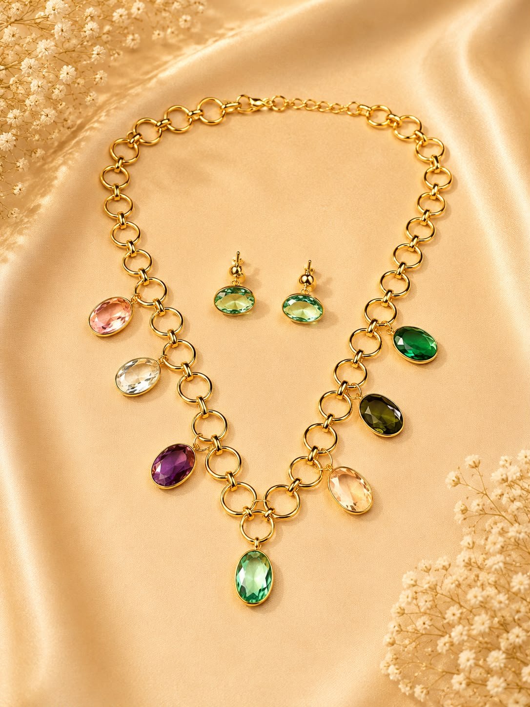 Luxe Oval Crystal Connector Charms Necklace Set