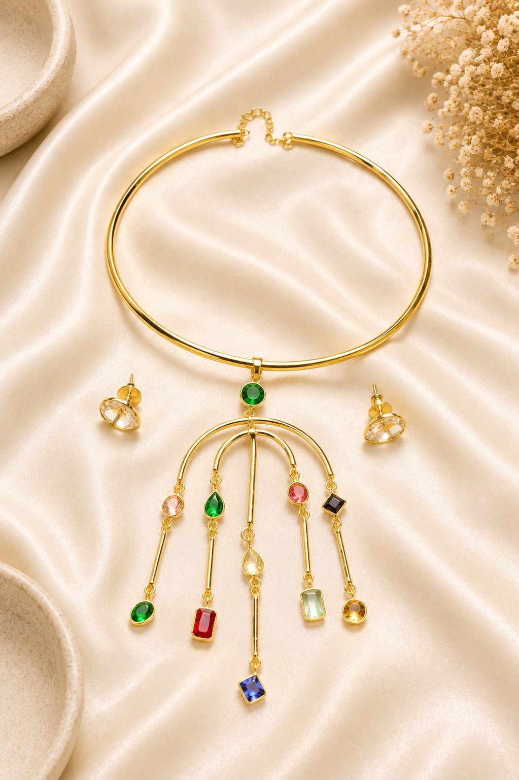 Celestial Orbit Multicolor Party Wear Necklace Set with Earrings
