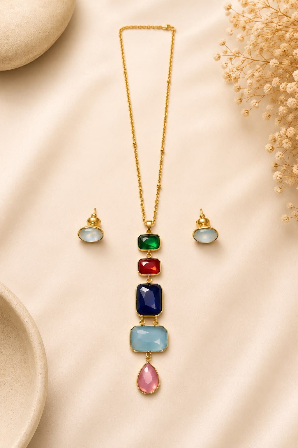 Spectrum Luxe Multicolor Crystal Pendant Necklace Set