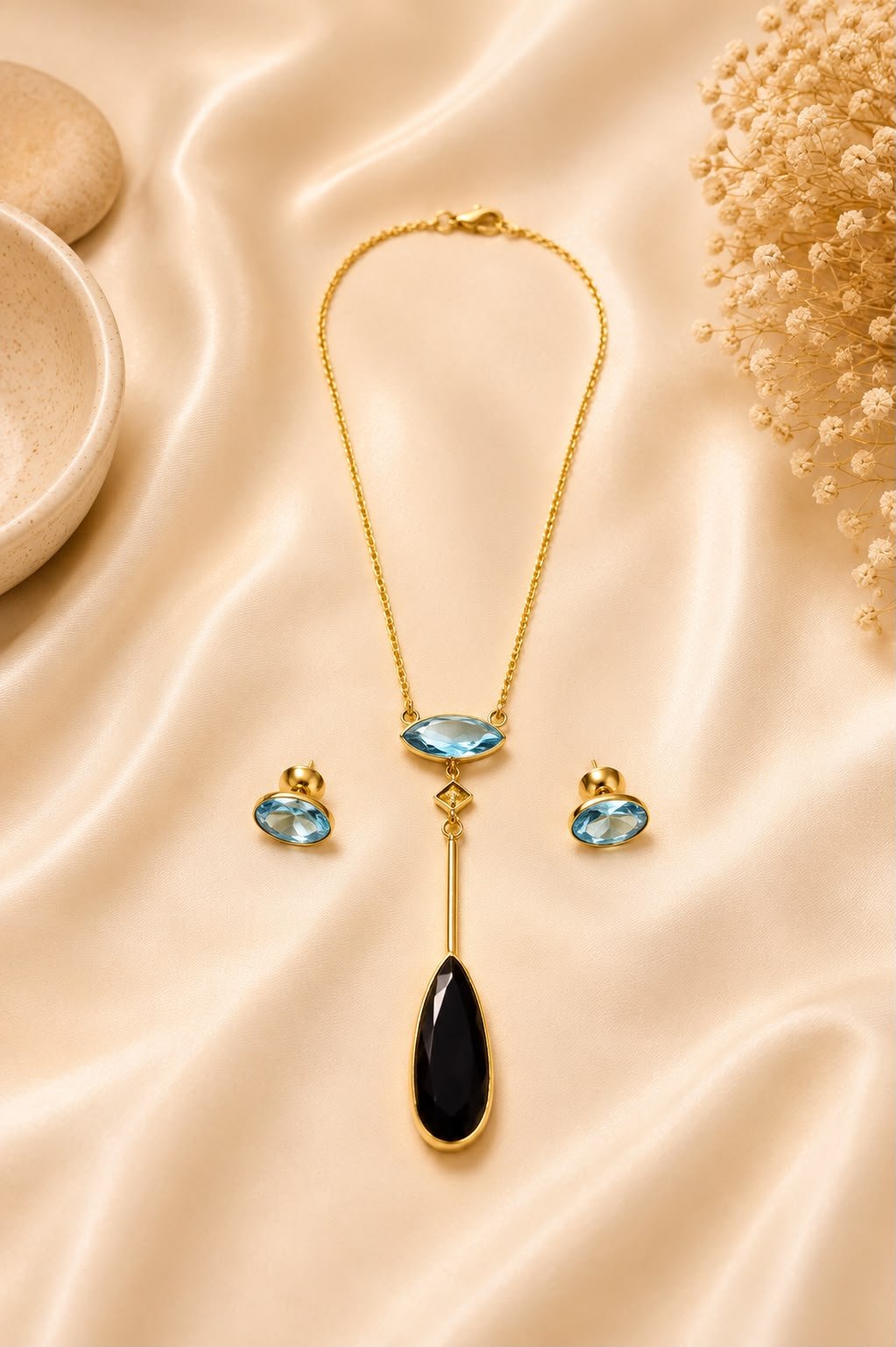 Noir Ocean Gold-Tone Crystal Pendant Necklace Set