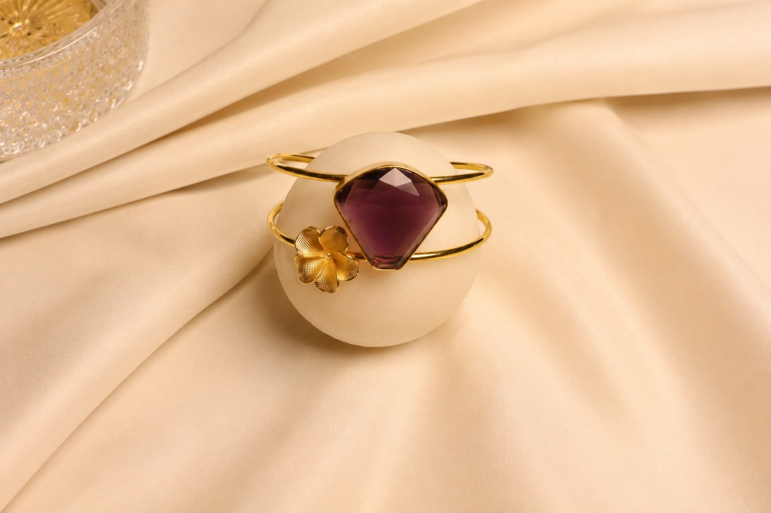 Golden Amethyst Crystal Open Cuff Bracelet