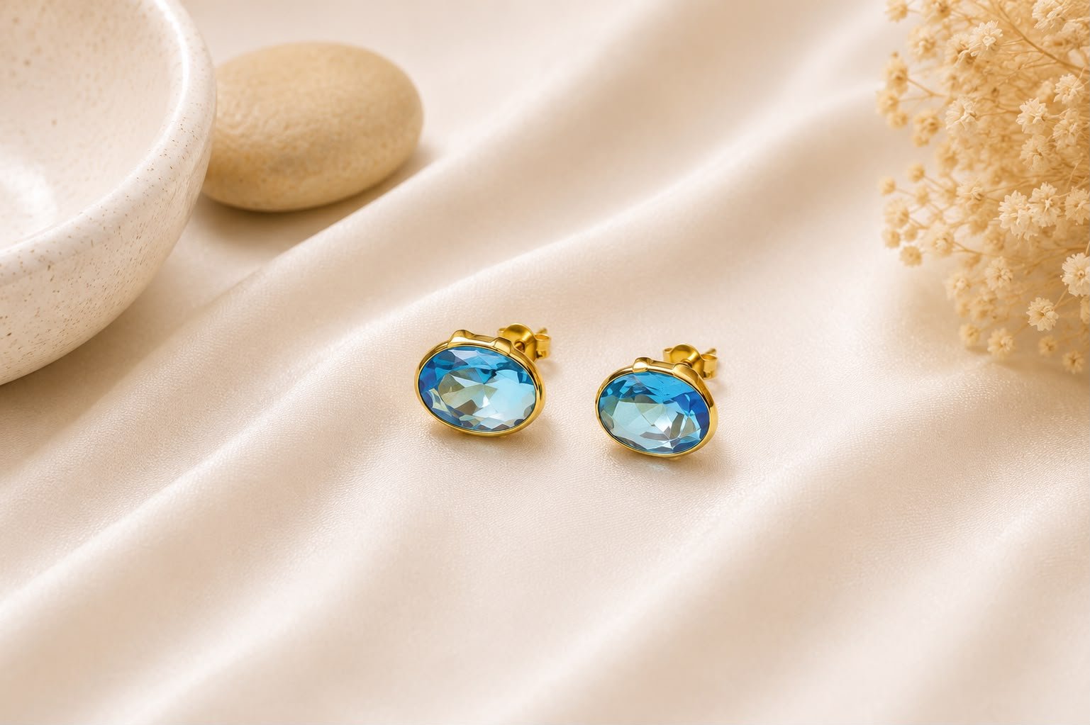 Sky Blue Crystal Stud Earrings | Geometric Designer Daily Wear Earrings for Women & Girls
