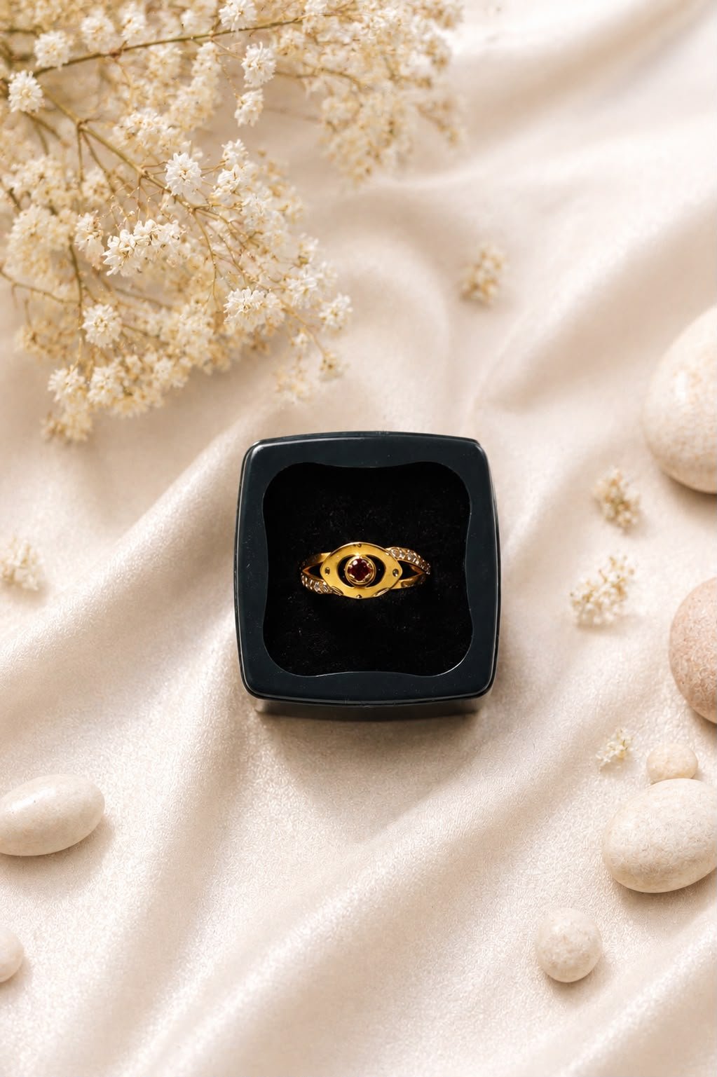 Ruby Halo Gold Plated Ring for Women and Girls | American Diamond Designer Cocktail Ring | OIRA Jewels