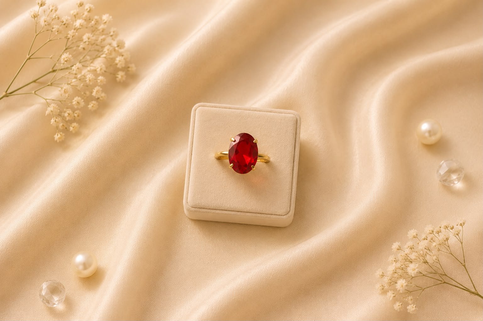 Ruby Royale Gold Plated Red Stone Statement Ring for Women and Girls