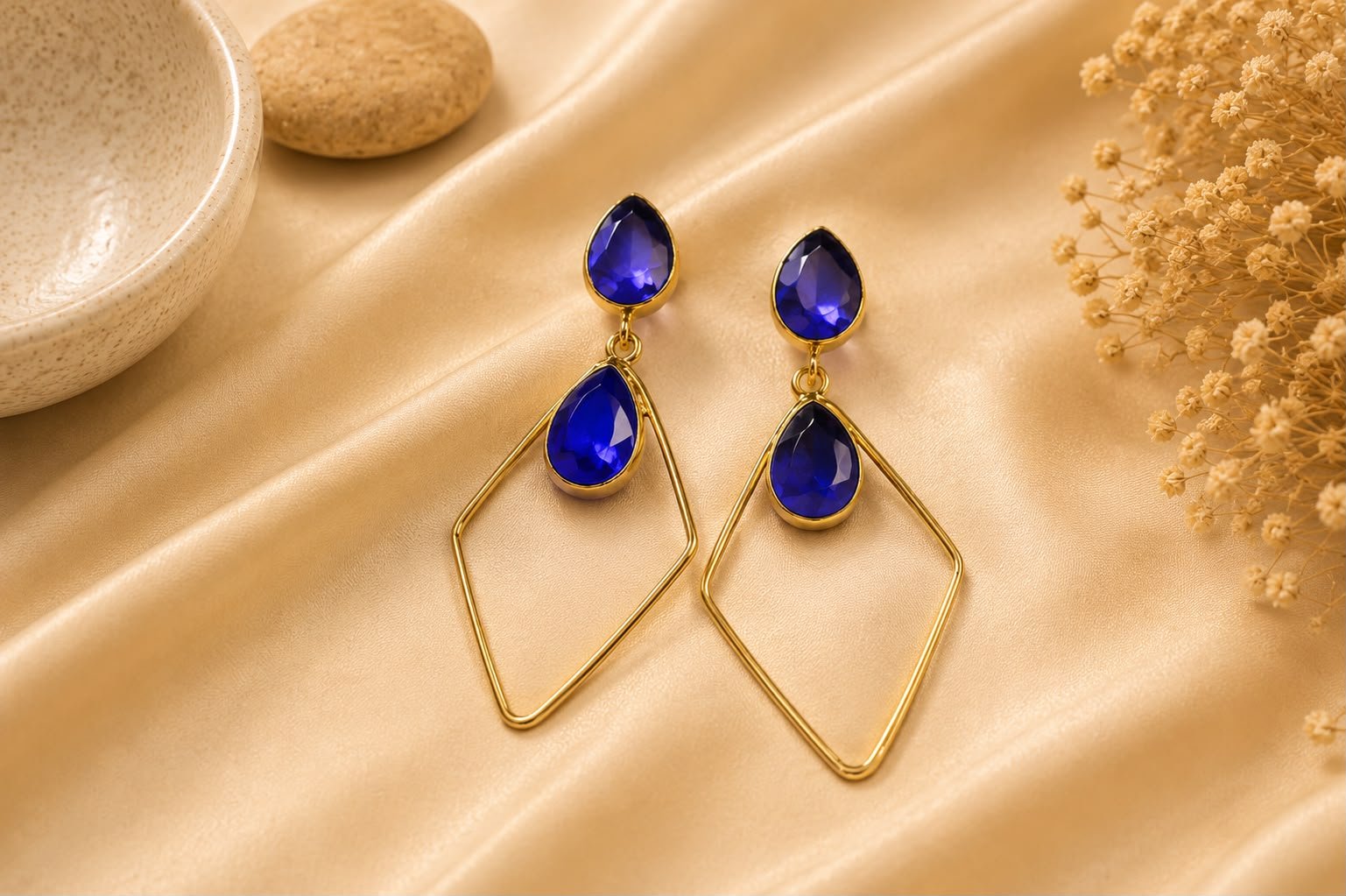 Royal Blue Geometric Drop Earrings | Modern Statement Earrings for Women & Girls