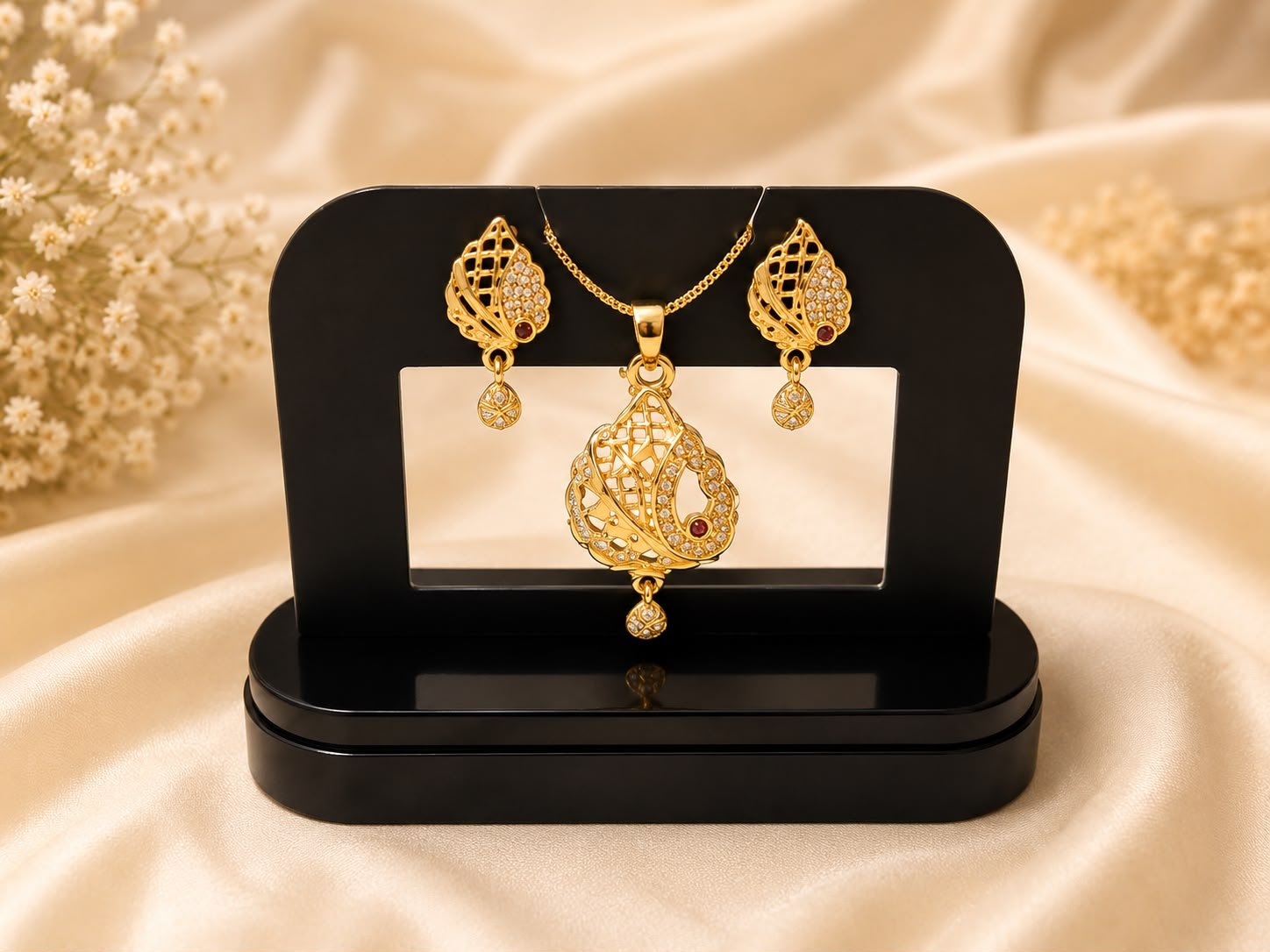 Royal Peacock Grace Gold Plated Pendant Set with Matching Earrings | CZ Stone Designer Necklace Set for Women and Girls