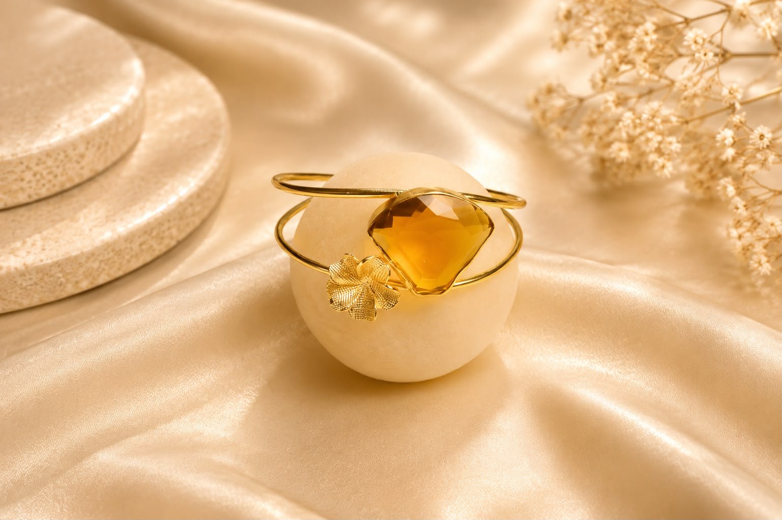 Golden Amber Crystal Open Cuff Bracelet