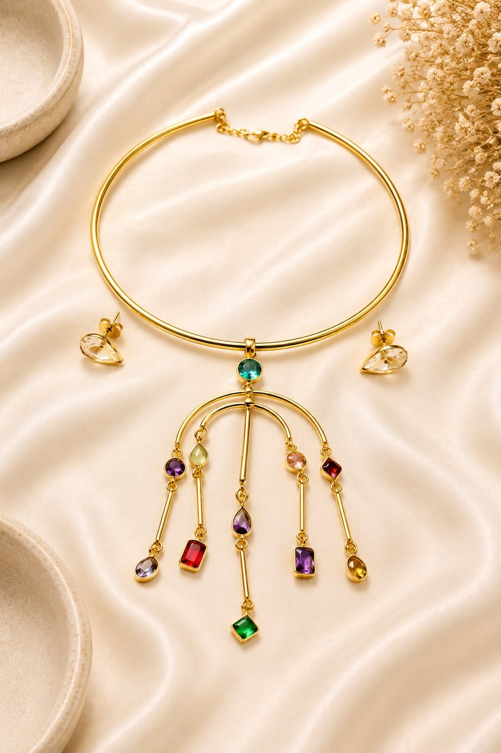 Celeste Prism Gold-Tone Multicolor Collar Necklace Set with Earrings