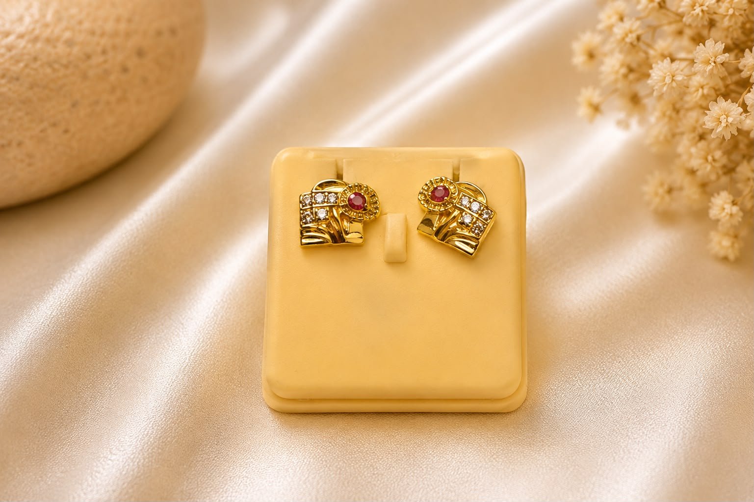 Floral Stud Earrings | Pink Stone Designer Daily Wear Earrings