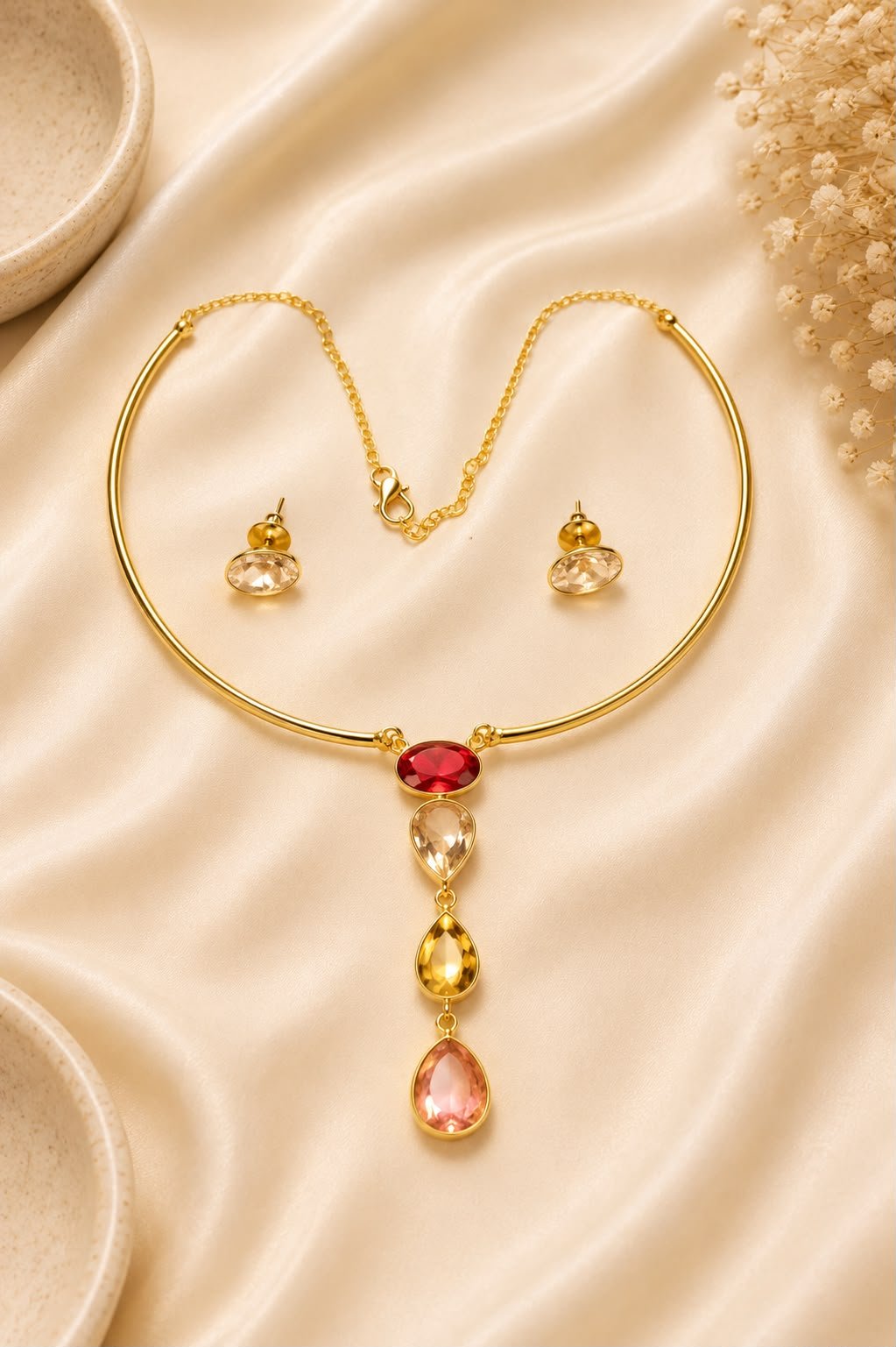 Prism Multicolor Party Wear Necklace Set with Crystal Stud Earrings