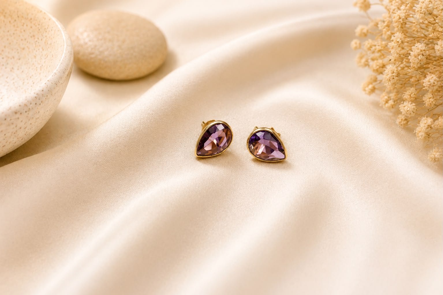 Purple Crystal Swirl Stud Earrings | Modern Designer Statement Earrings for Women & Girls