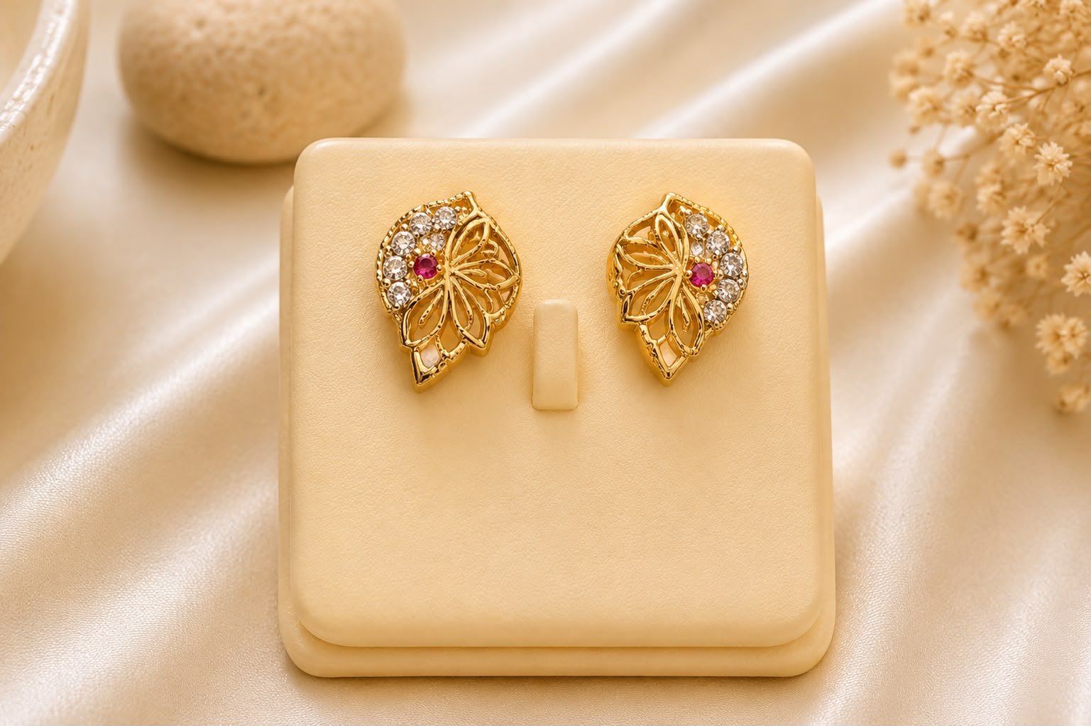 Floral Leaf Crystal Daily Wear Earrings for Women & Girls
