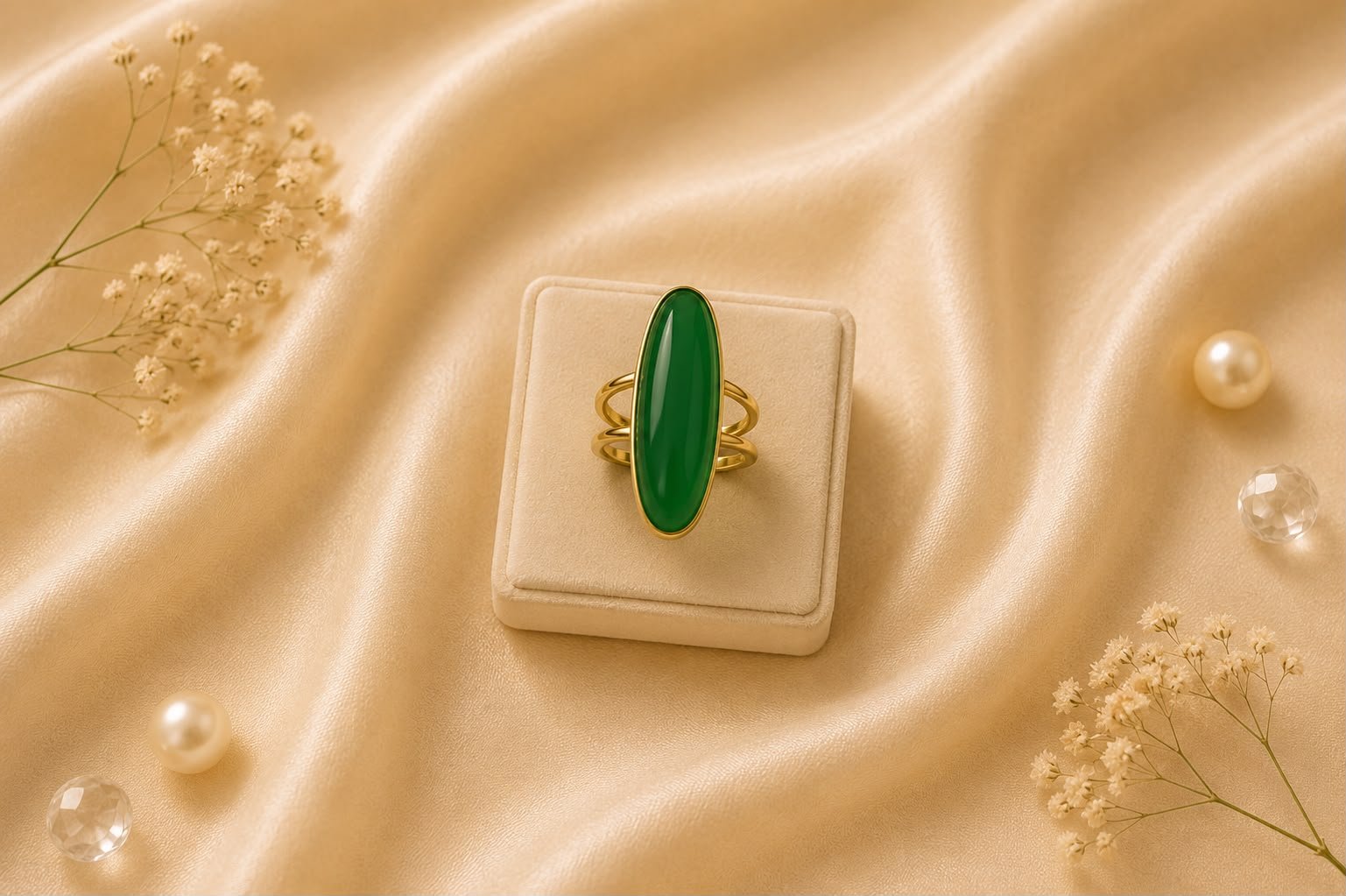 Emerald Aura Gold Plated Statement Ring for Women and Girls