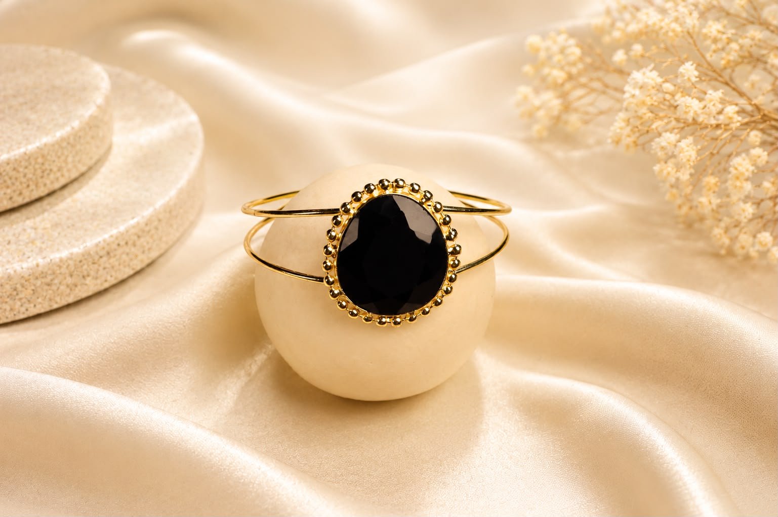 Golden Black Crystal Open Cuff Bracelet