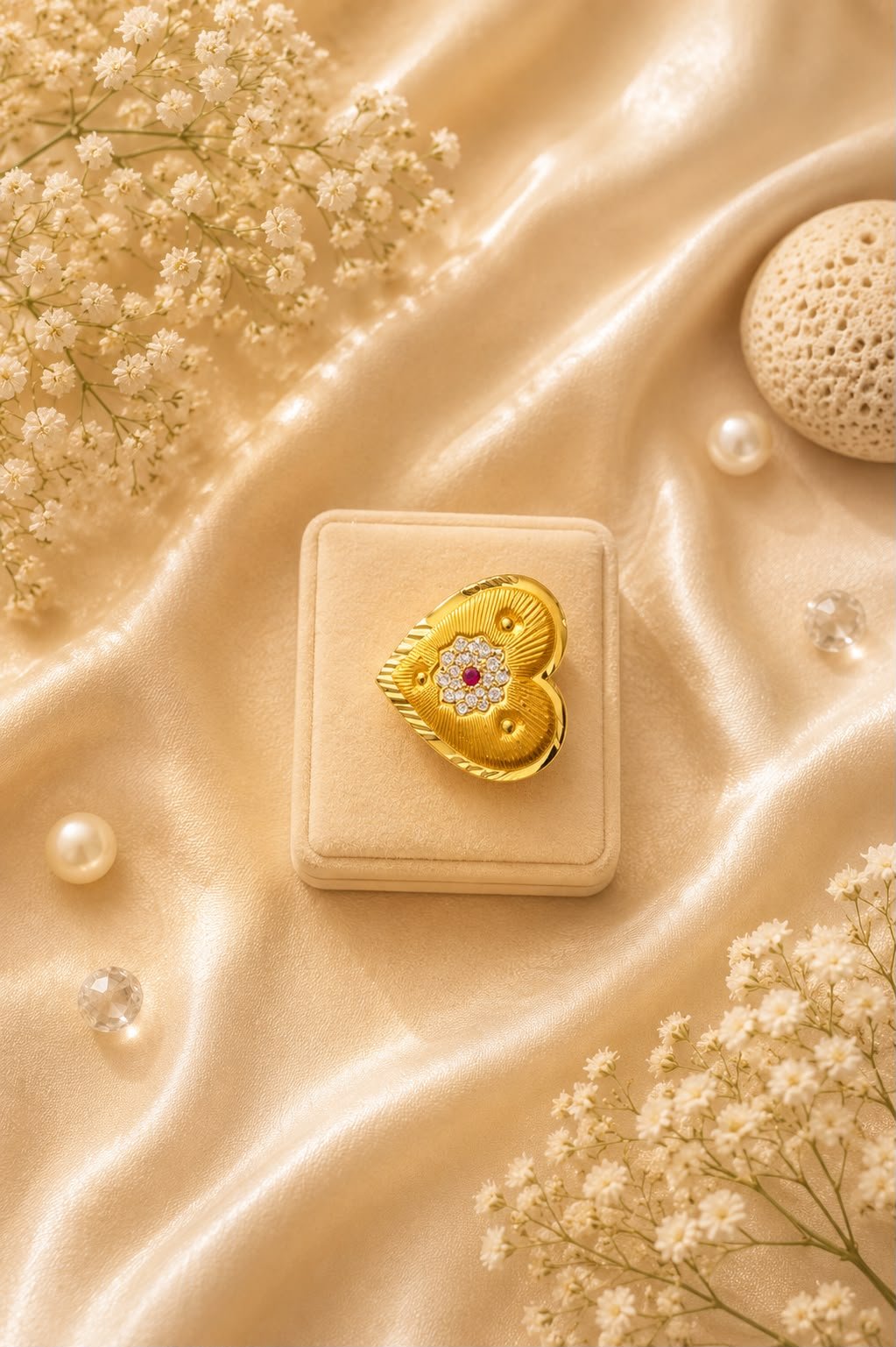 Vintage Gold Plated Heart Statement Ring for Women and Girls