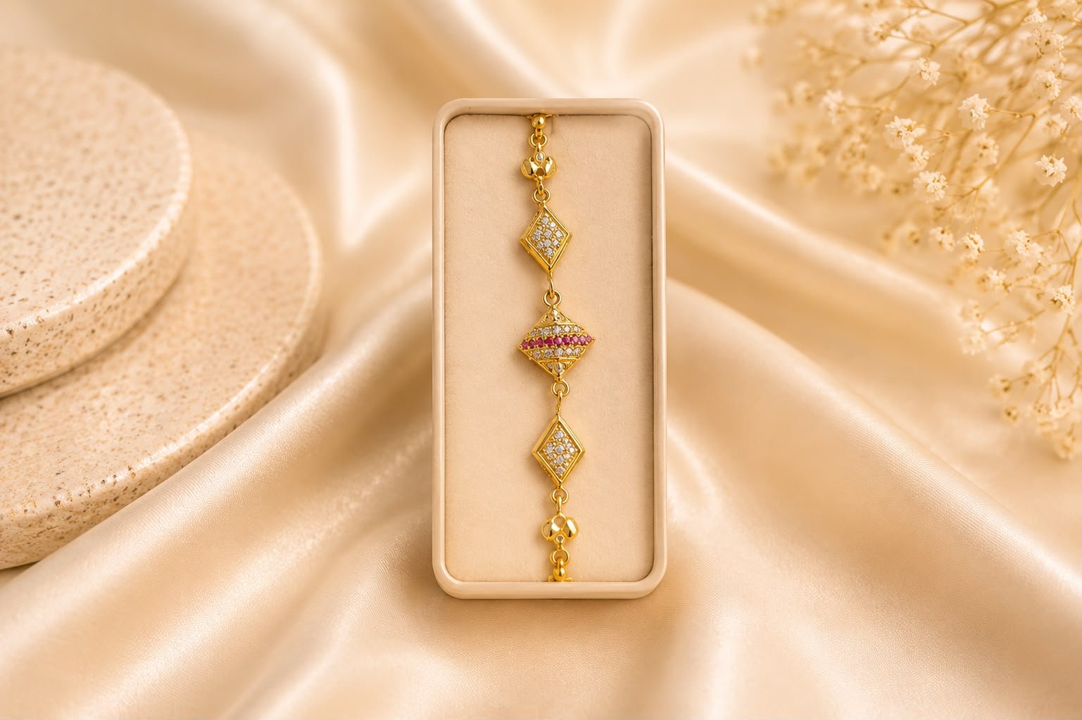 Gold-Plated Geometric CZ Bracelet | Designer Cubic Zirconia Party Wear Bracelet for Women