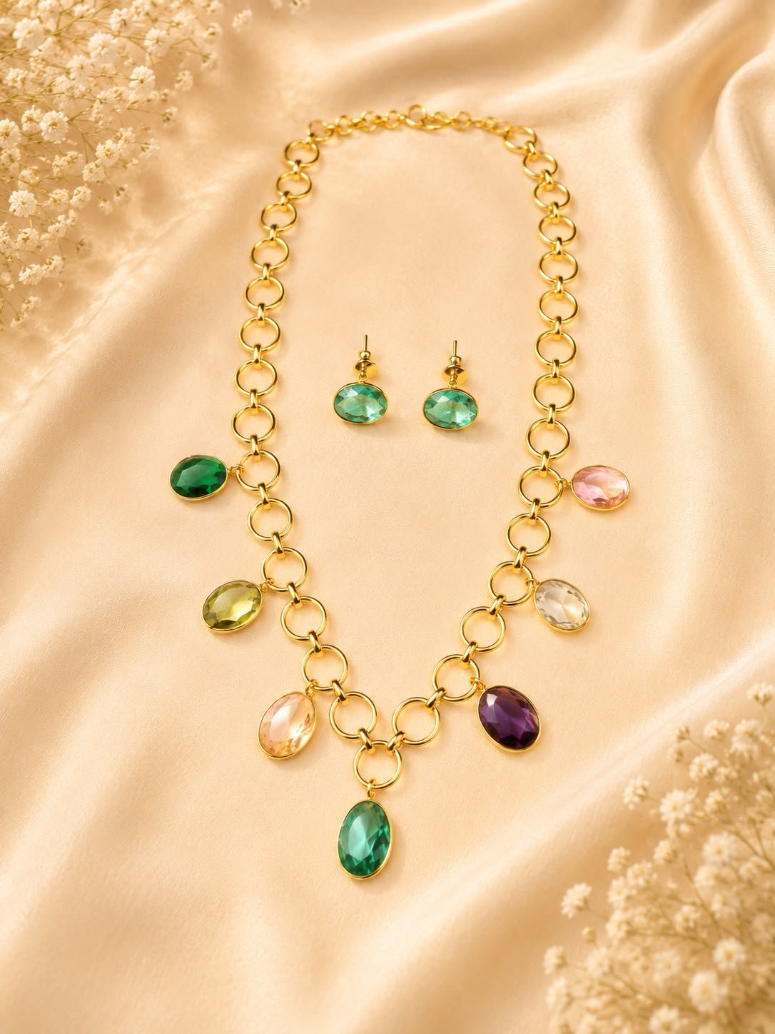 Crystal Charm Connector Collection Necklace Set