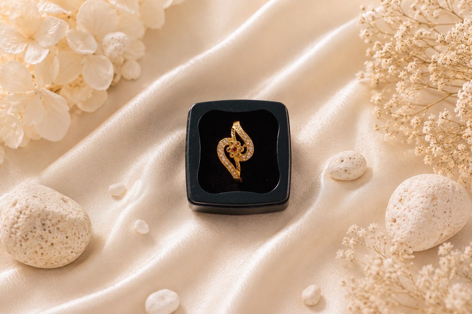 Golden Blossom Heart Gold Plated Ring for Women and Girls