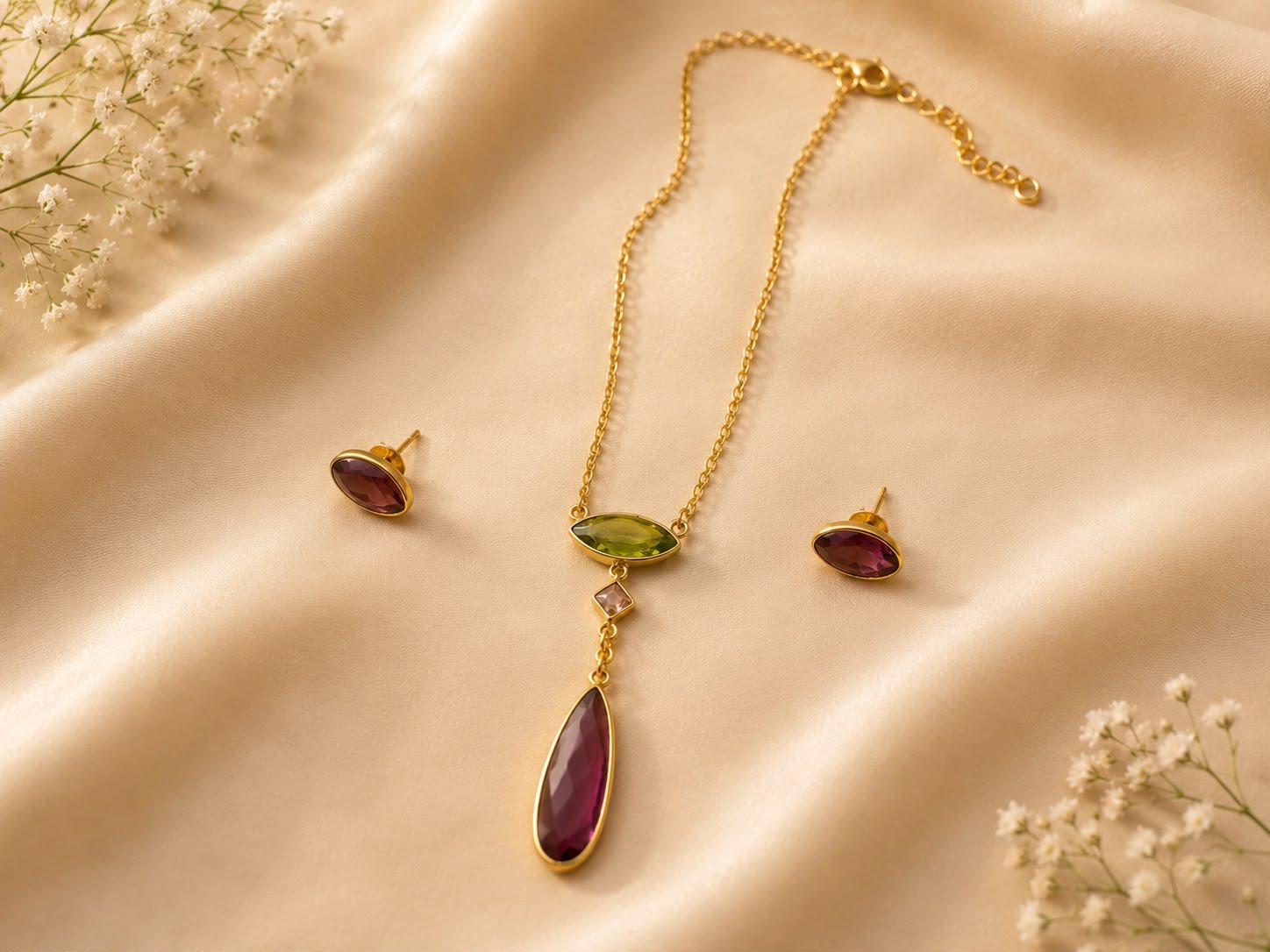 Luxe Gold-Tone Multicolor Crystal Pendant Necklace Set