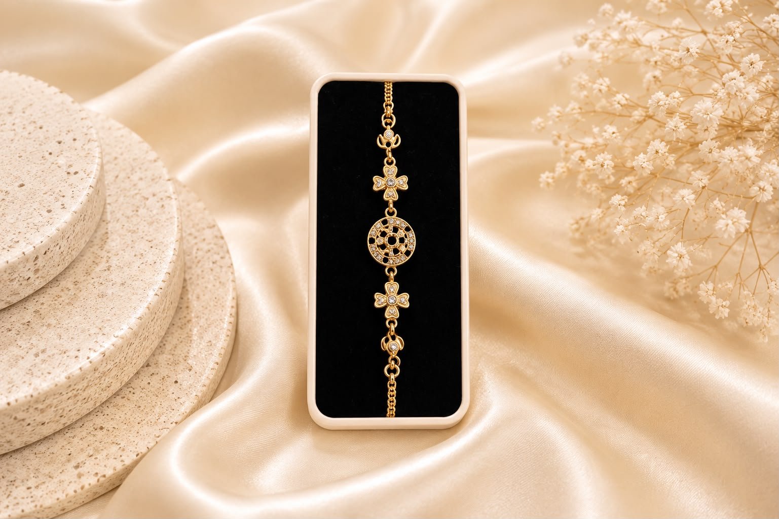 Gold-Plated Evil Eye CZ Bracelet | Clover Charm Lucky Bracelet for Women and Girls