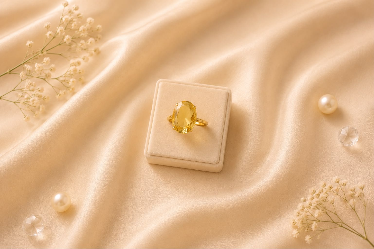 Citrine Royale Gold Plated Yellow Stone Statement Ring for Women and Girls
